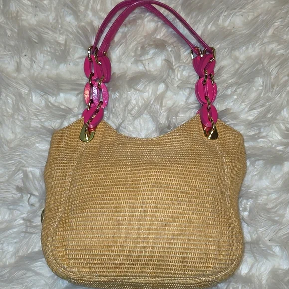 Michael Kors Pink and Tan Woven Shoulder Bag with Braided Straps - Picture 2 of 11